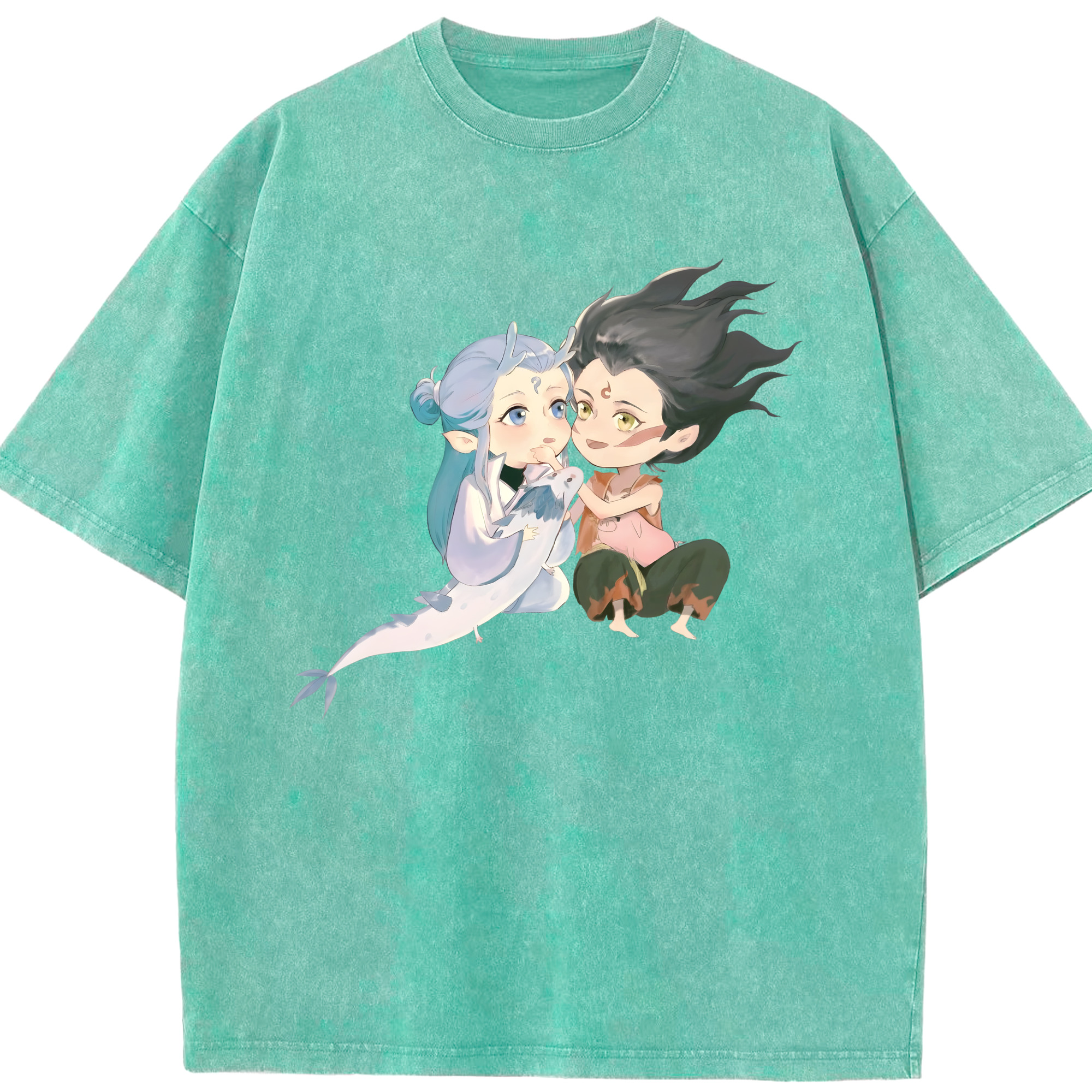 （画像用） Ne Zha 2 ナタ 魔童の大暴れ 綿100% ヴィンテージ風 半袖Tシャツ（フロントプリント）